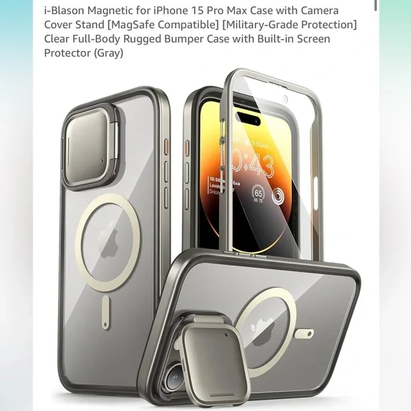 Gray Protective iPhone 15 pro max Case with Stand - Picture 1 of 2